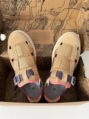 Stio Beige Sandals with Pink and Purple Accents